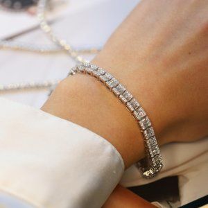 Rachael Koen Baguette and Round Diamond Tennis Bracelet 14k White Gold 5.22cttw